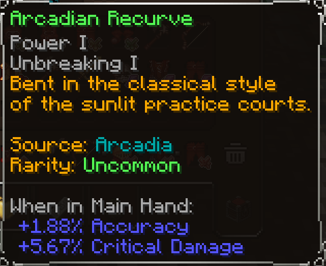 Arcadian Recurve, Uncommon item lore