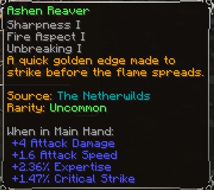 Ashen Reaver, Uncommon item lore