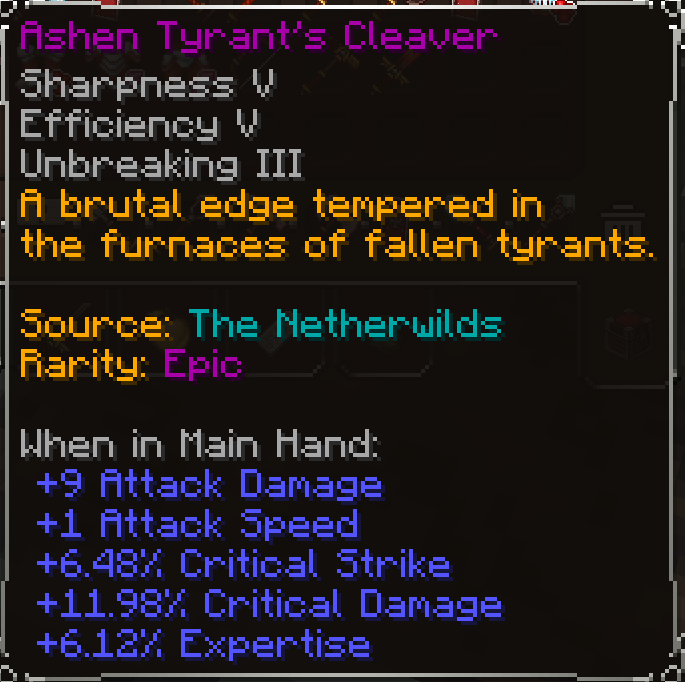 Ashen Tyrant’s Cleaver, Epic item lore