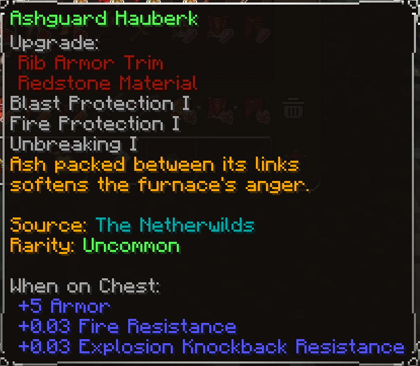 Ashguard Hauberk, Uncommon item lore