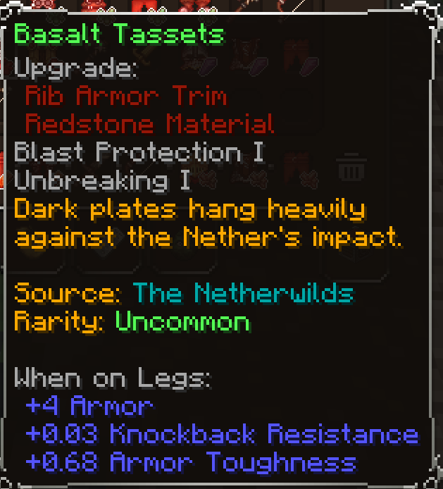 Basalt Tassets, Uncommon item lore