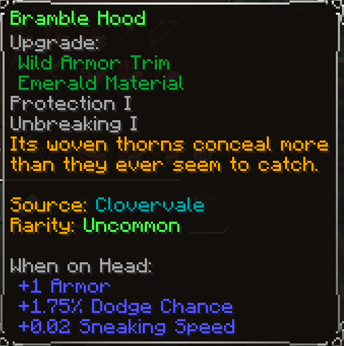 Bramble Hood, Uncommon item lore