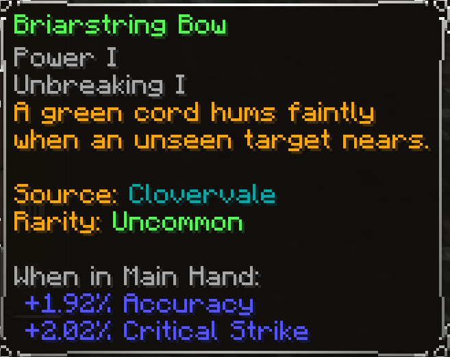 Briarstring Bow, Uncommon item lore