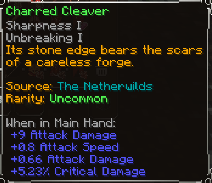 Charred Cleaver, Uncommon item lore