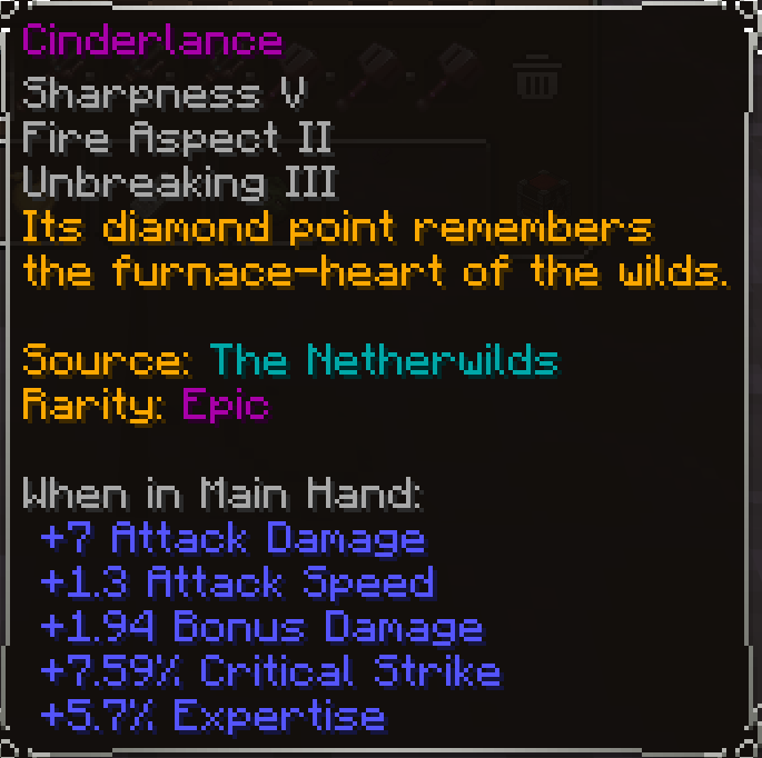 Cinderlance, Epic item lore