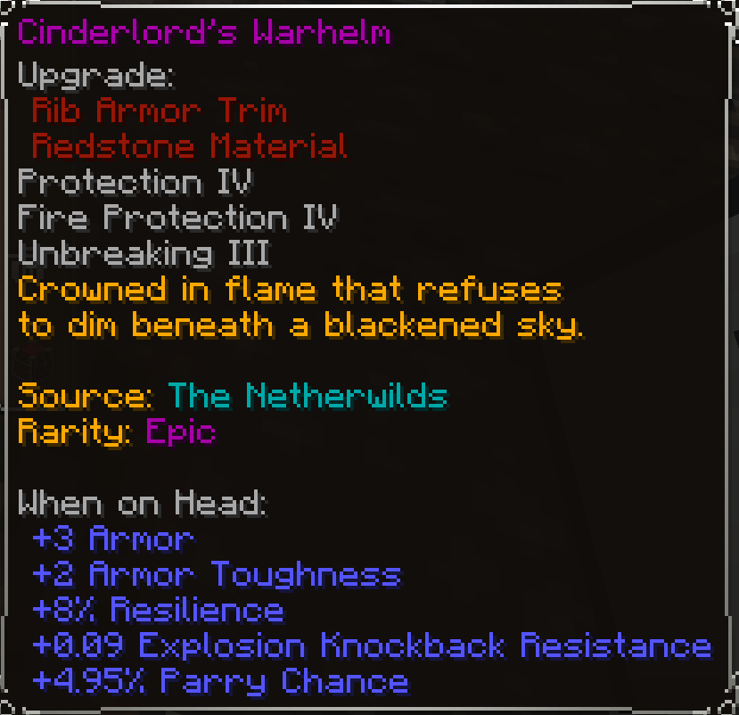 Cinderlord’s Warhelm, Epic item lore