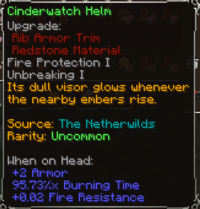 Cinderwatch Helm, Uncommon item lore