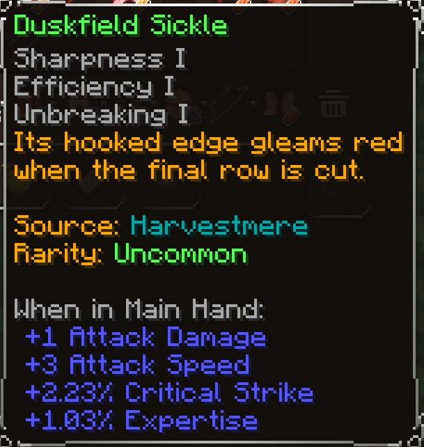 Duskfield Sickle, Uncommon item lore
