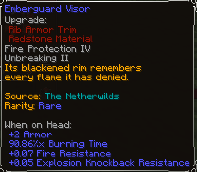 Emberguard Visor, Rare item lore
