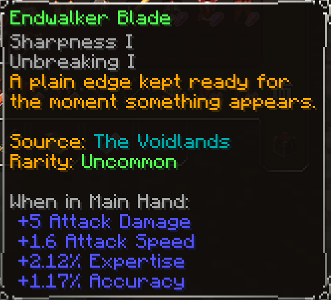 Endwalker Blade, Uncommon item lore
