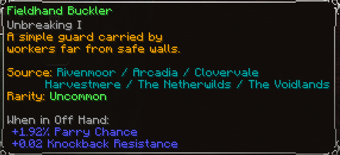Fieldhand Buckler, Uncommon item lore