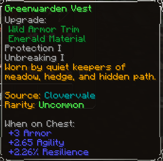 Greenwarden Vest, Uncommon item lore