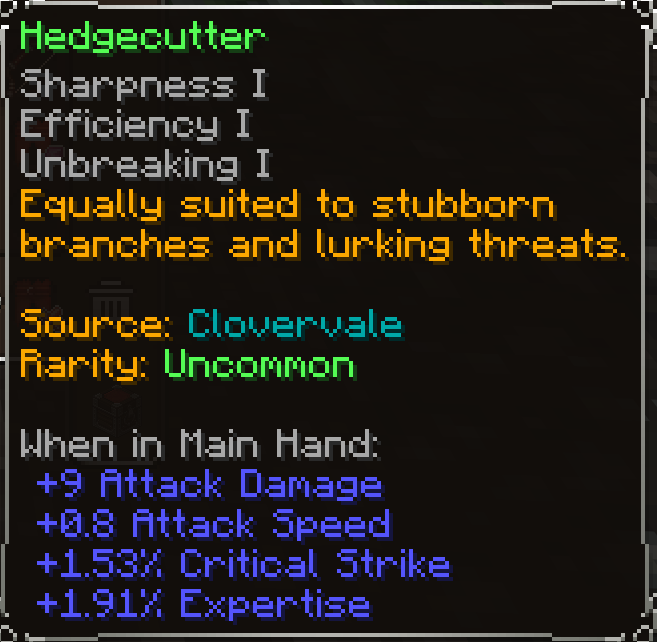 Hedgecutter, Uncommon item lore