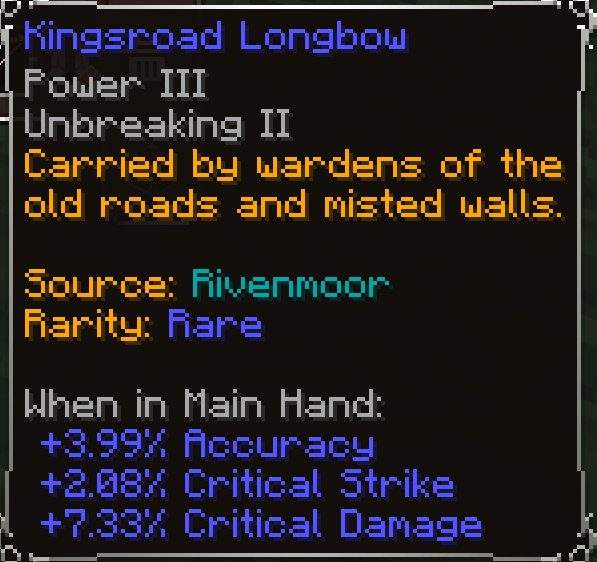 Kingsroad Longbow, Rare item lore