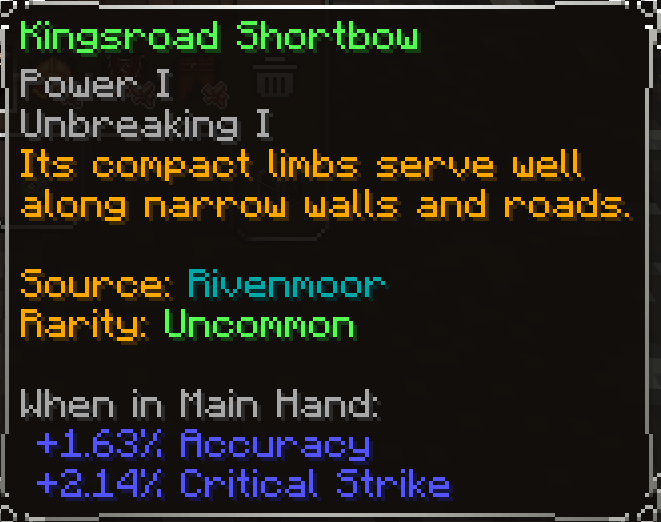 Kingsroad Shortbow, Uncommon item lore