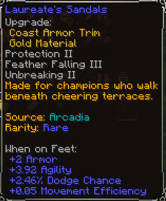 Laureate's Sandals, Rare item lore