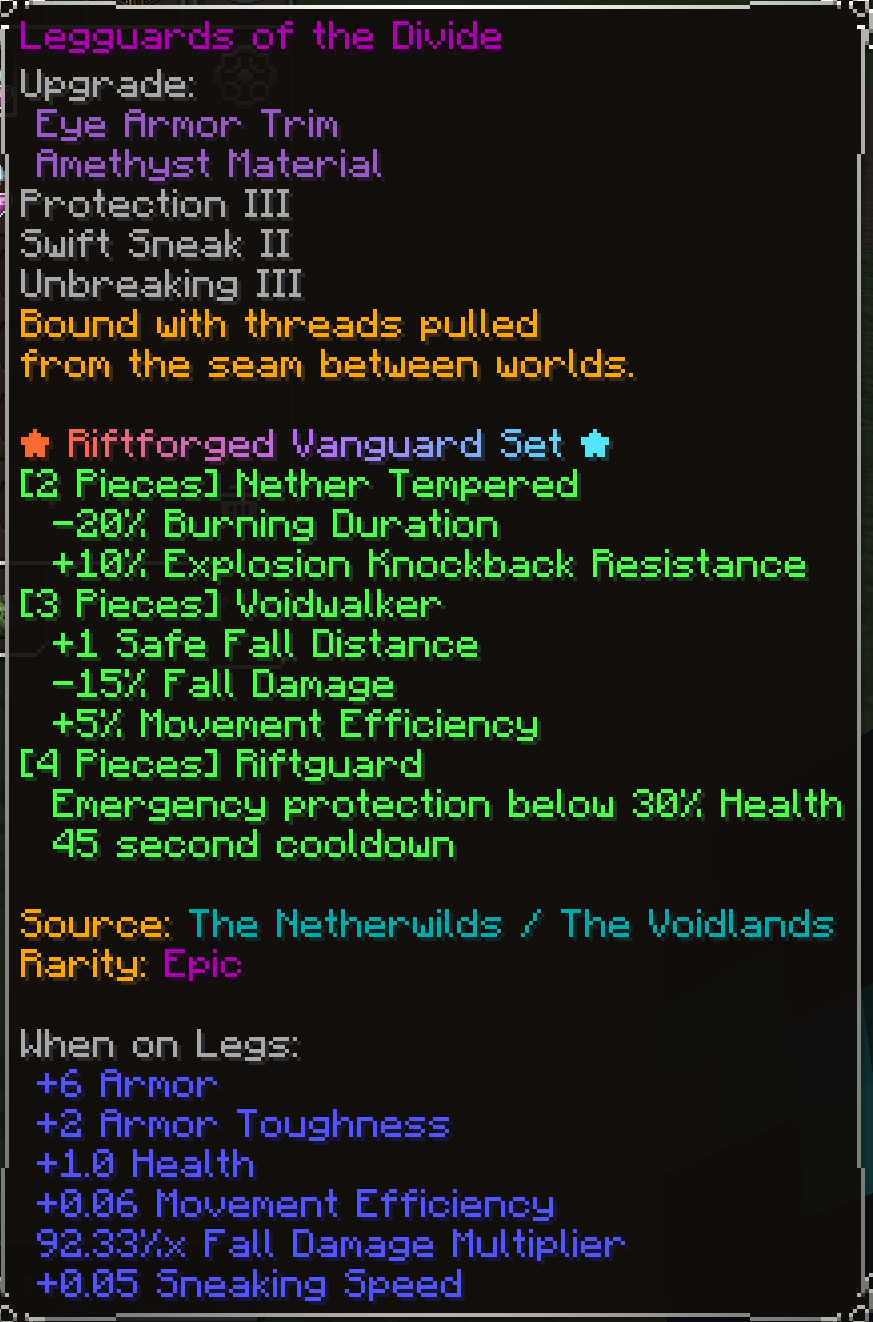 Legguards of the Divide, Epic item lore