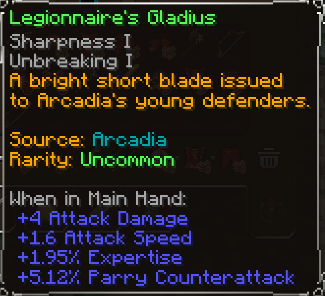 Legionnaire's Gladius, Uncommon item lore