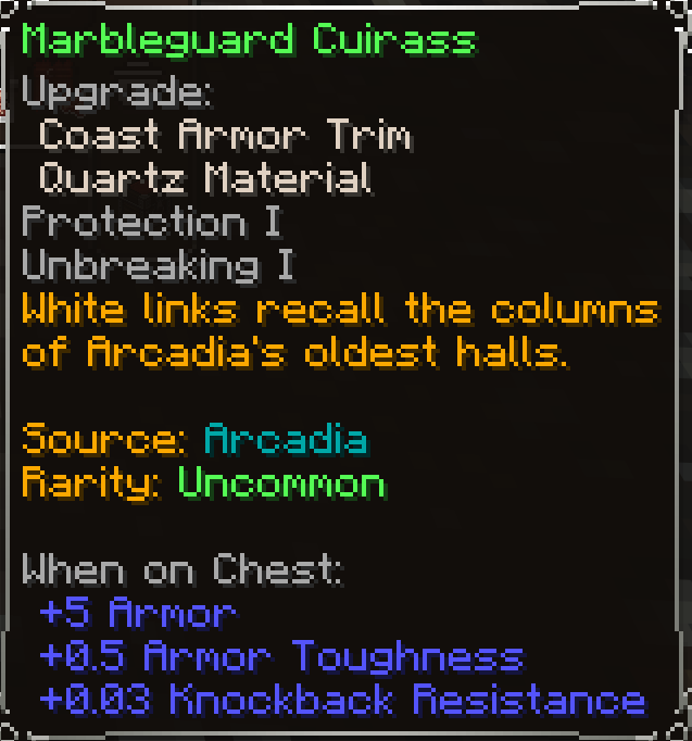 Marbleguard Cuirass, Uncommon item lore