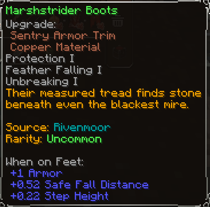 Marshstrider Boots, Uncommon item lore