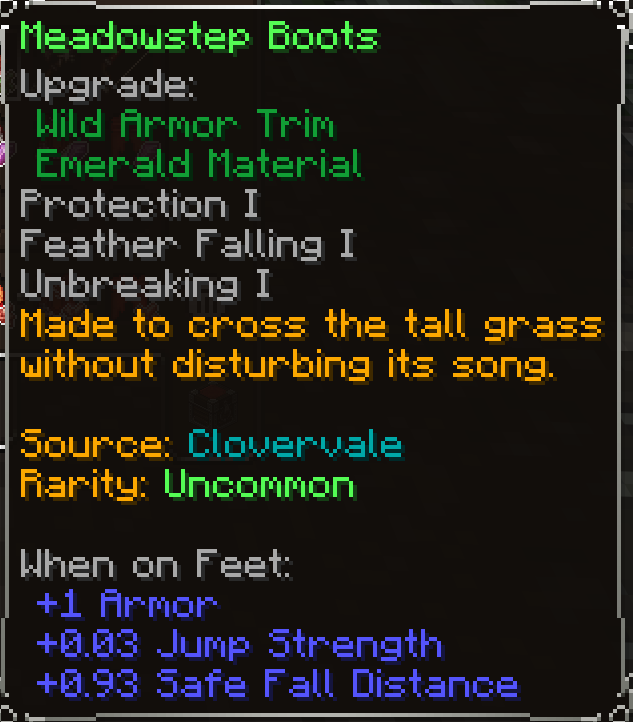 Meadowstep Boots, Uncommon item lore