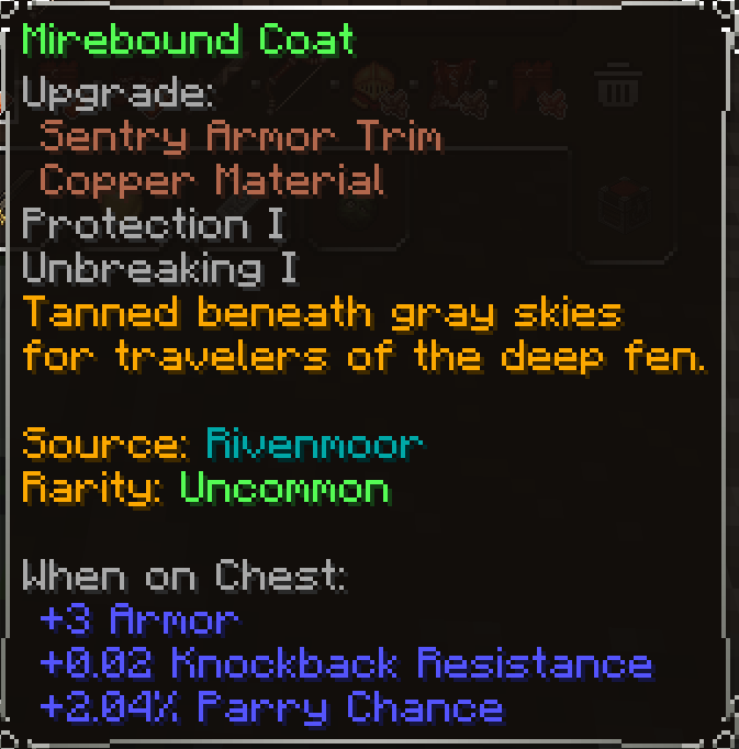Mirebound Coat, Uncommon item lore