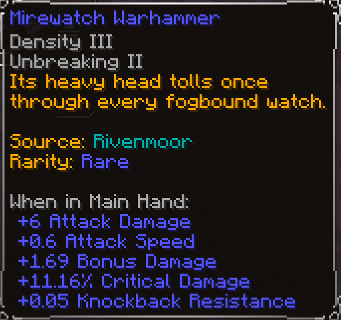 Mirewatch Warhammer, Rare item lore