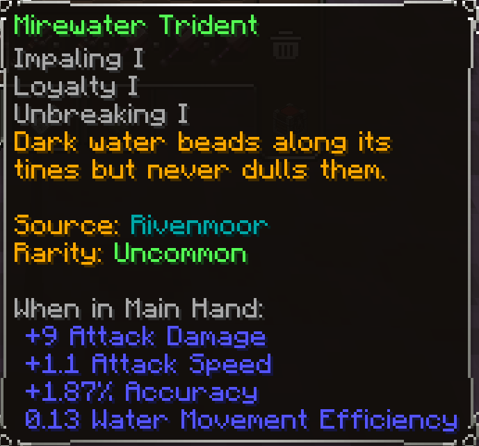 Mirewater Trident, Uncommon item lore