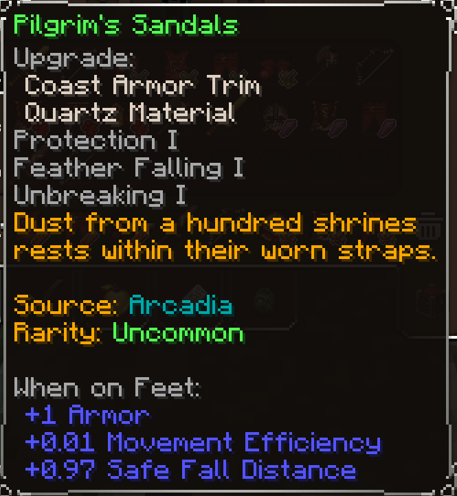 Pilgrim's Sandals, Uncommon item lore