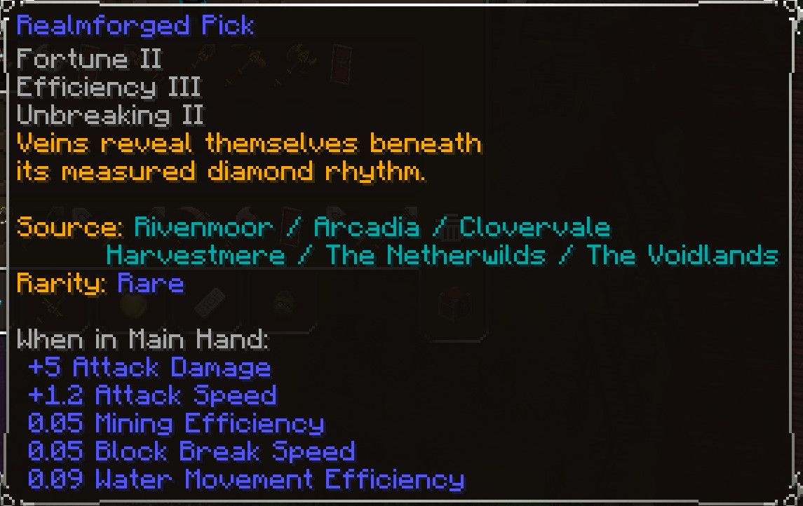 Realmforged Pick, Rare item lore
