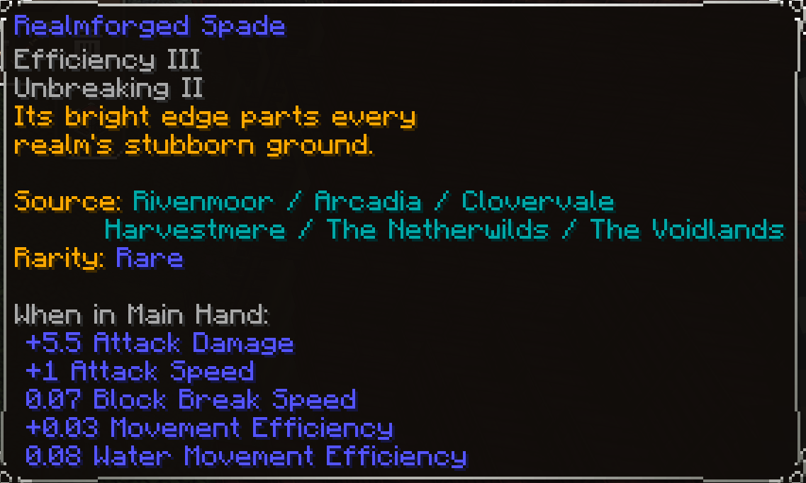 Realmforged Spade, Rare item lore