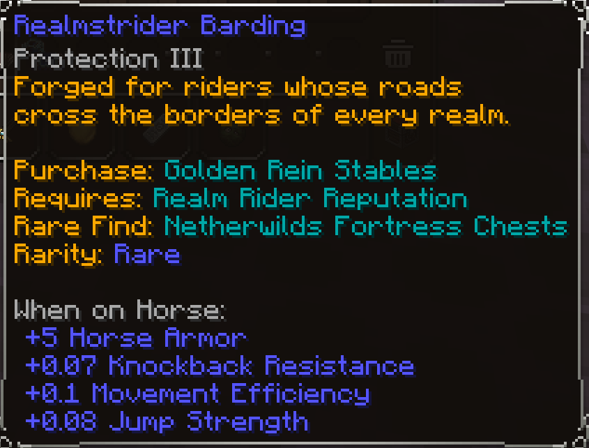 Realmstrider Barding, Rare item lore