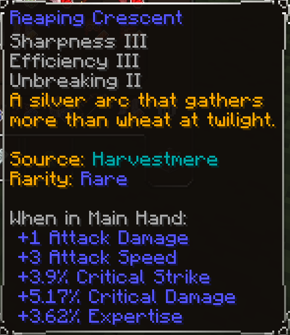 Reaping Crescent, Rare item lore