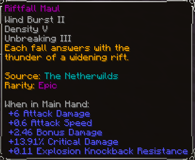 Riftfall Maul, Epic item lore