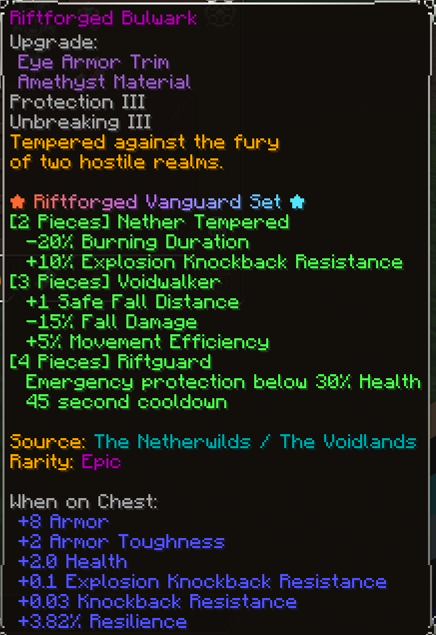 Riftforged Bulwark, Epic item lore