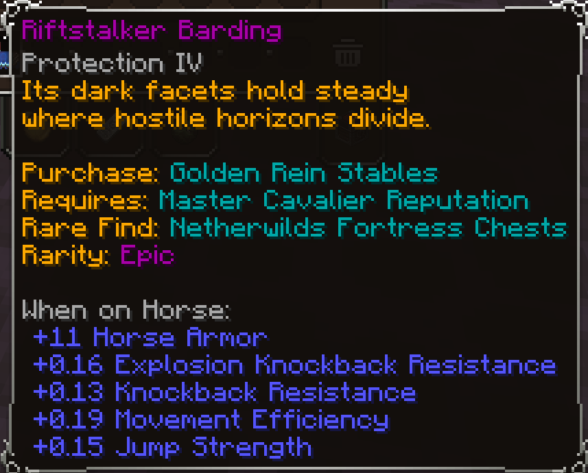 Riftstalker Barding, Epic item lore