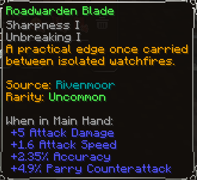 Roadwarden Blade, Uncommon item lore