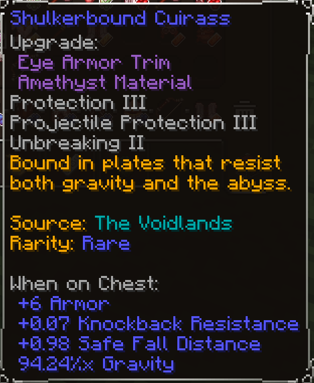 Shulkerbound Cuirass, Rare item lore