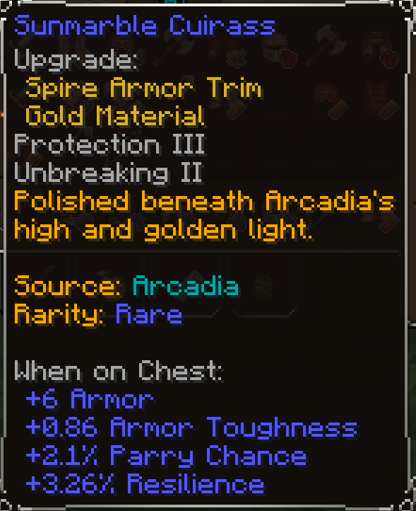 Sunmarble Cuirass, Rare item lore