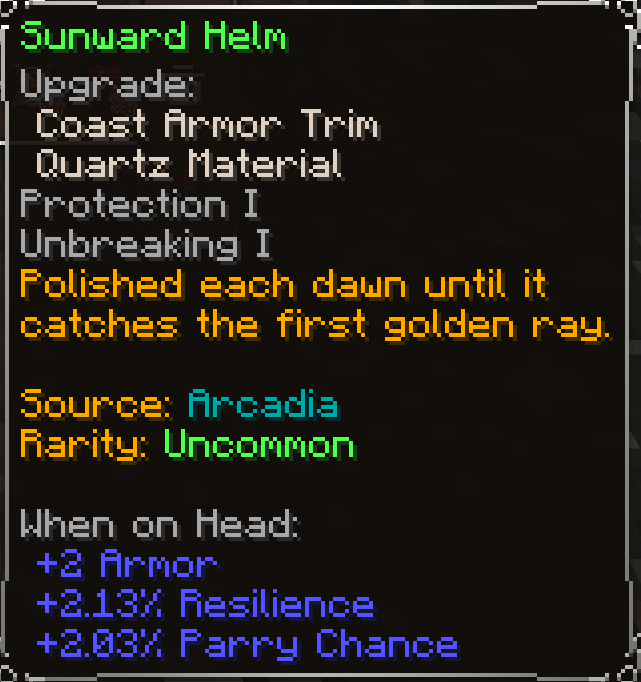 Sunward Helm, Uncommon item lore