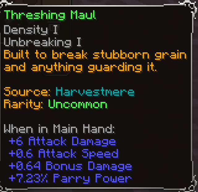 Threshing Maul, Uncommon item lore