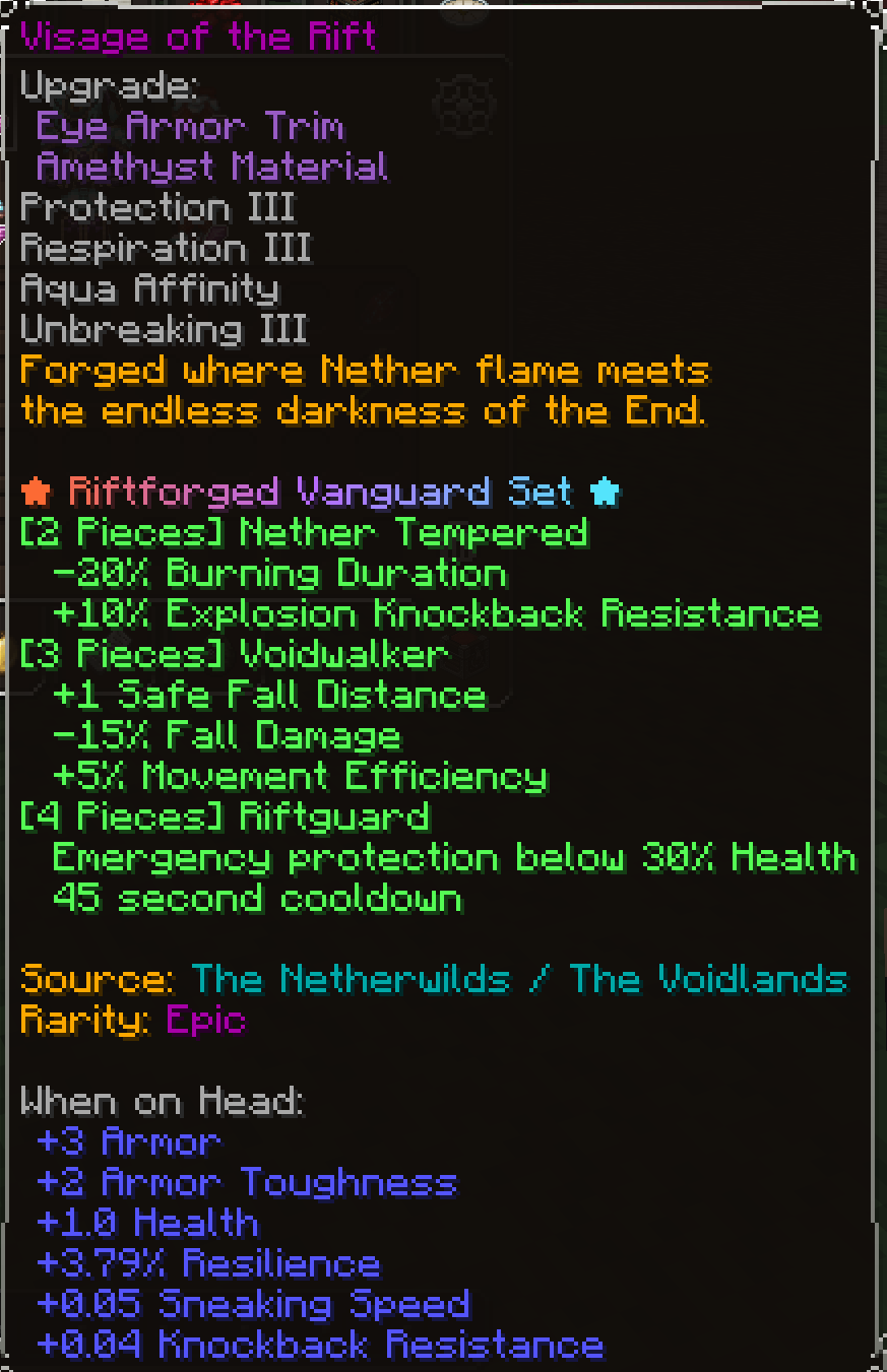 Visage of the Rift, Epic item lore