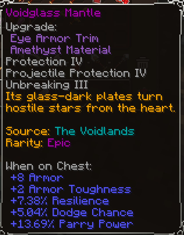 Voidglass Mantle, Epic item lore