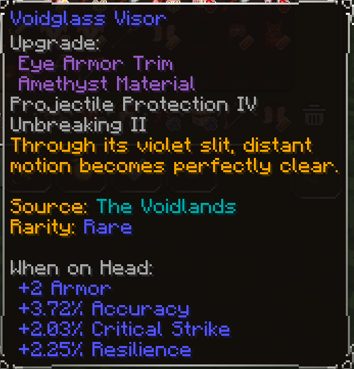 Voidglass Visor, Rare item lore