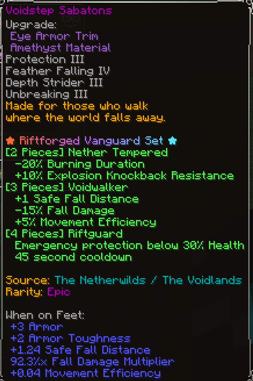 Voidstep Sabatons, Epic item lore