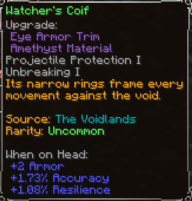 Watcher's Coif, Uncommon item lore