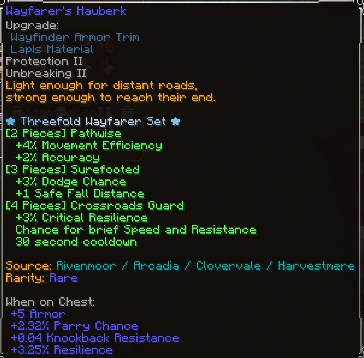Wayfarer's Hauberk, Rare item lore