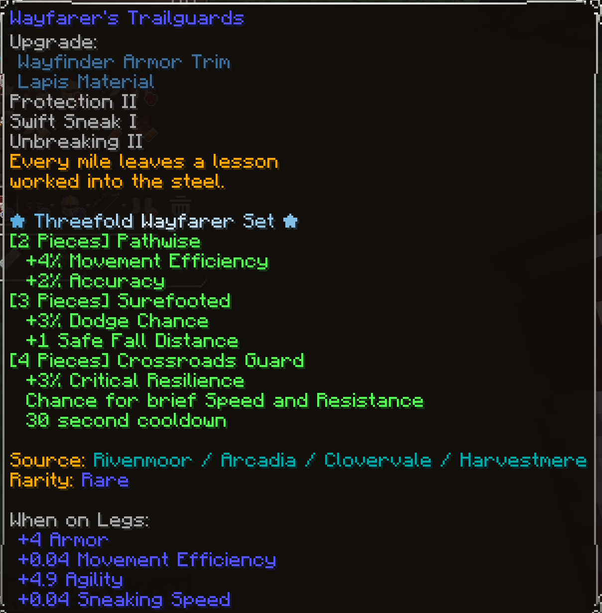 Wayfarer's Trailguards, Rare item lore