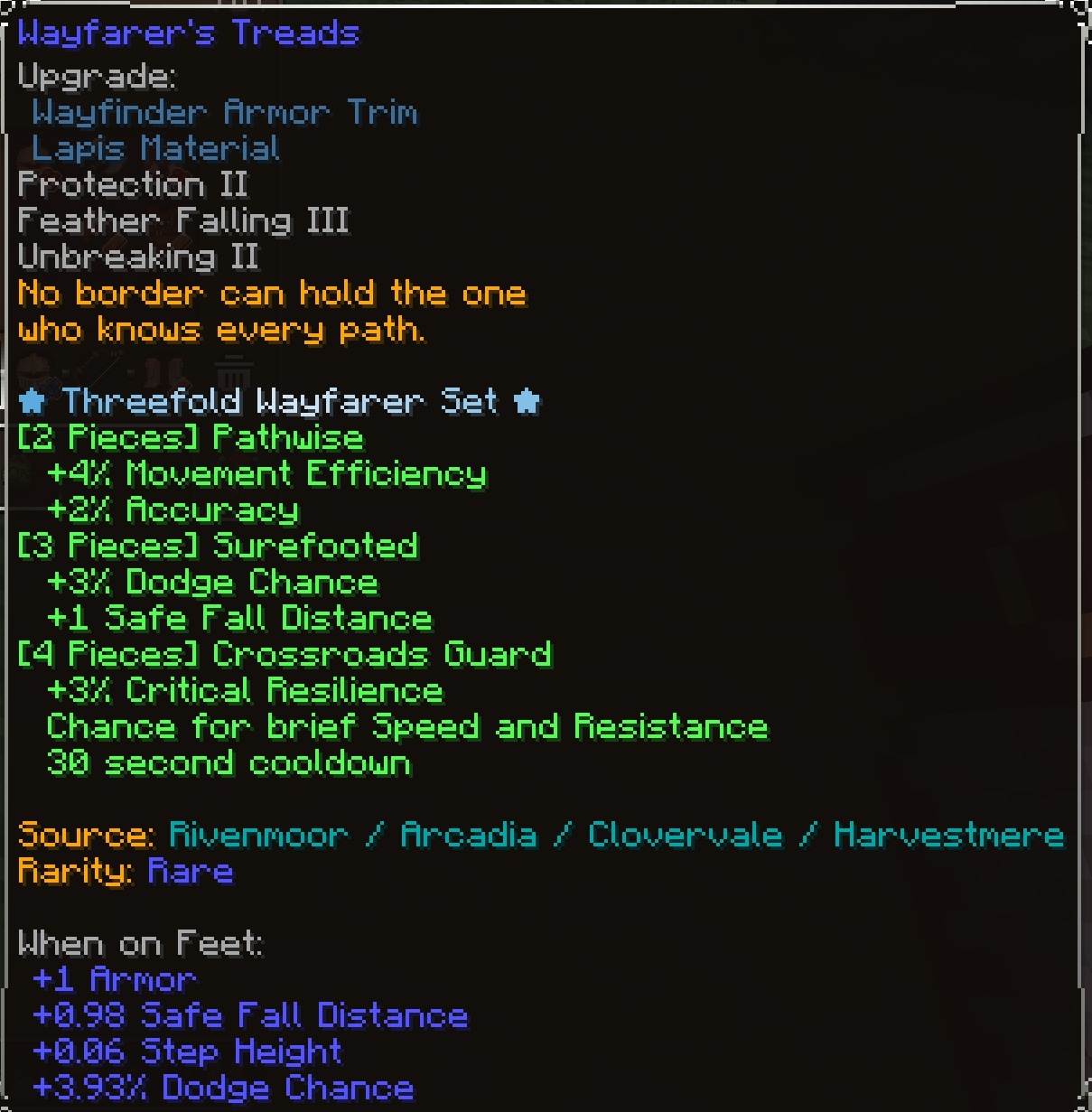 Wayfarer's Treads, Rare item lore