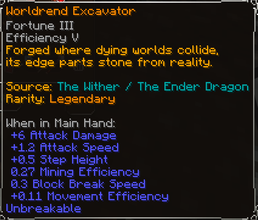 Worldrend Excavator, Legendary item lore